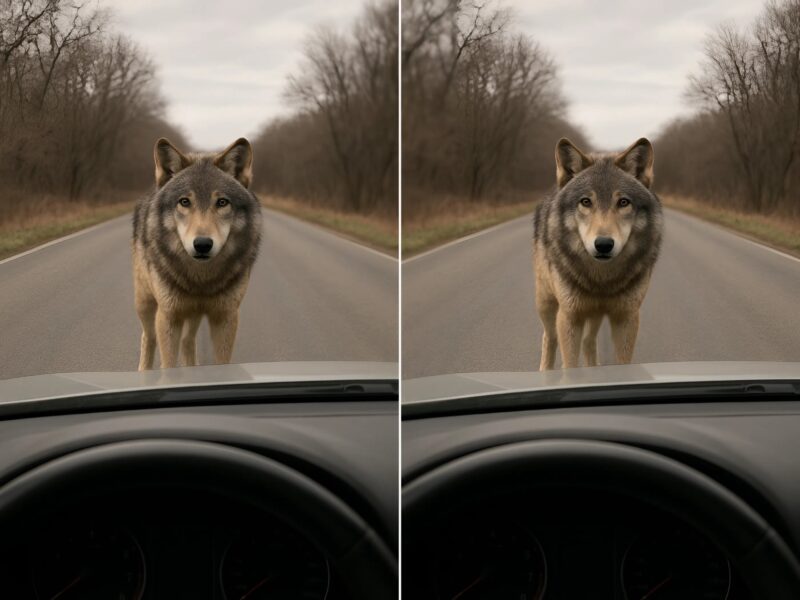 Je roulais au travail quand soudain un loup a traversé la route juste devant moi
