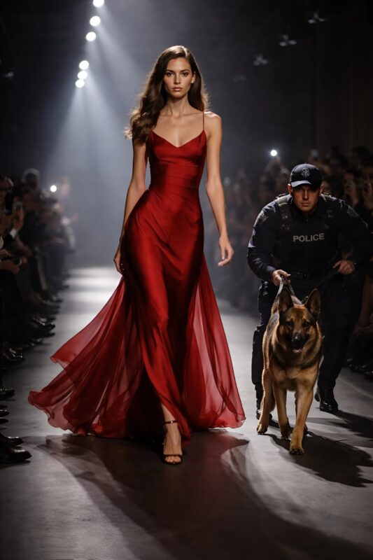 Lors d’un défilé de haute couture, un chien policier s’est agrippé aux collants de ma jeune étoile — et le code-barres brûlé sur sa peau a révélé un secret qui a choqué tout le monde
