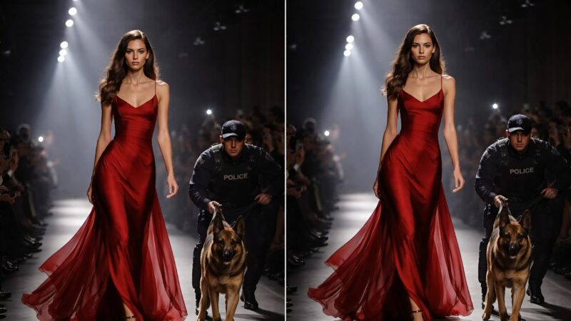 Lors d’un défilé de haute couture, un chien policier s’est agrippé aux collants de ma jeune étoile — et le code-barres brûlé sur sa peau a révélé un secret qui a choqué tout le monde