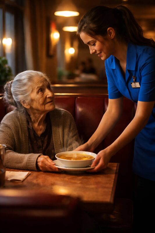 Une vieille femme est venue dans un petit café pas du tout pour manger — c’était le dernier souhait de son amie qui l’y a conduite