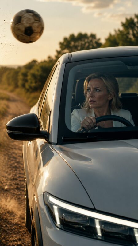Une femme furieuse sortit brusquement de sa voiture lorsqu’un ballon d’enfant heurta violemment la luxueuse automobile, mais en remarquant une inscription effacée sur le vieux cuir, elle pâlit soudainement et demanda au garçon d’une voix tremblante : « D’où tiens-tu ça?.. »