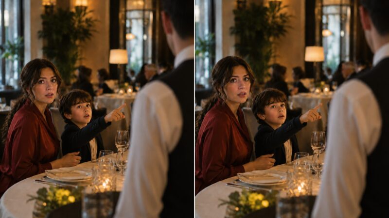 « Maman… c’est papa… » — dit doucement mon fils en regardant le serveur, et j’allais déjà essayer de le rassurer, mais en me retournant, je suis moi-même restée figée d’horreur