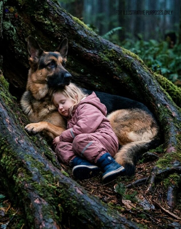 La petite fille se perdit dans la forêt et, lorsqu’elle s’allongea épuisée à côté du chien, un énorme loup sortit de l’obscurité vers eux… Et ce qui se passa ensuite fut plus tard raconté avec horreur par toute l’équipe de recherche…