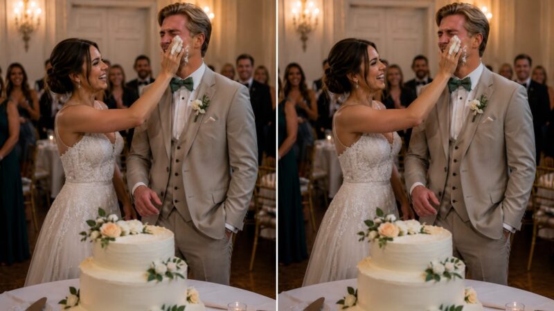 Pendant la découpe du gâteau de mariage, la mariée, pour plaisanter, étala un peu de crème sur la joue du marié, mais celui-ci entra soudain dans une violente colère et la frappa