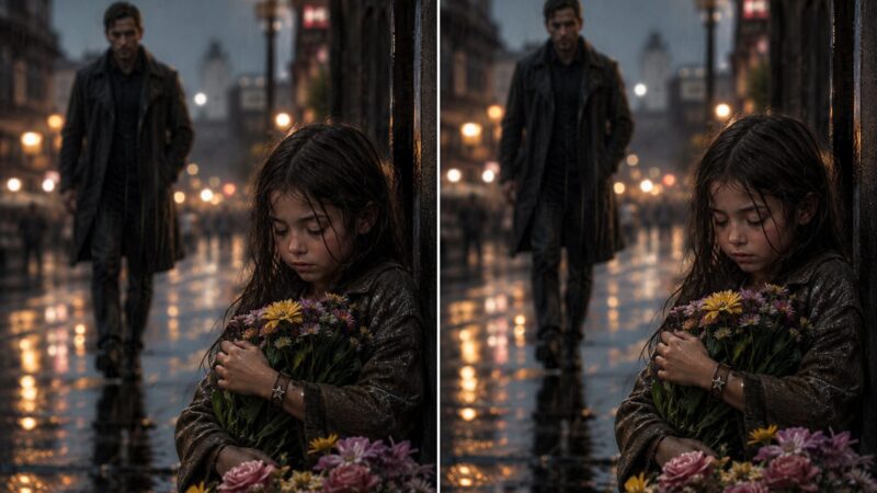« S'il vous plaît… achetez au moins une fleur… », murmura à peine audible la fillette en tendant un petit bouquet à un passant