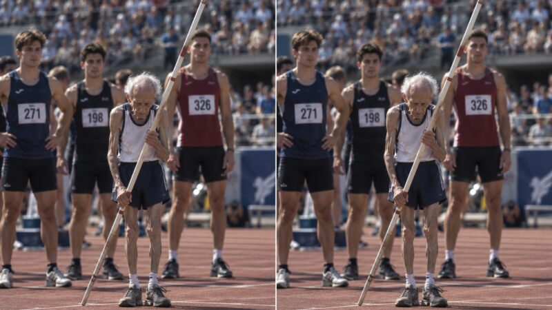 « Papy, tu es sûr que cette perche ne va pas finir par te soulever toi-même ? » — se moquaient les sportifs. Mais quelques instants plus tard, tout le monde resta figé en découvrant ce qui avait réellement poussé ce vieil homme à tenter ce saut complètement fou