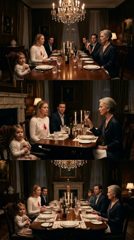 Lors d’un dîner de famille, ma belle-mère Evelyn m’a soudainement renversé du vin rouge sur mon pull clair et a dit froidement : « Prends ta fille et pars